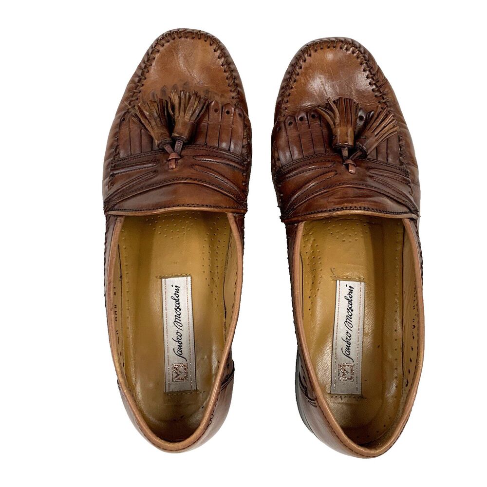 Sandro Moscoloni Brown Leather Kiltie Tassel Loafers Mens 8 Casual Slip On Spain